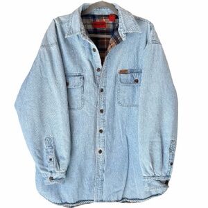 VTG Wolverine Boots & Gear XL Denim Fleece Lined Shacket Barn Chore Jacket